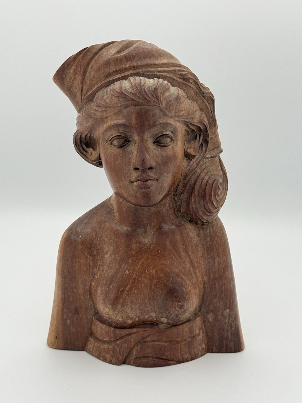 Balinese Wooden Bust Sculpture 10" Hand Carved Woman Figure Bali Art Vintage
